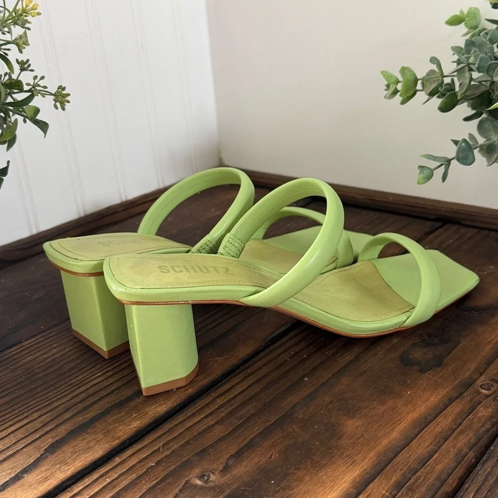 SCHUTZ Lime Green Uly Lo Heeled Sandals